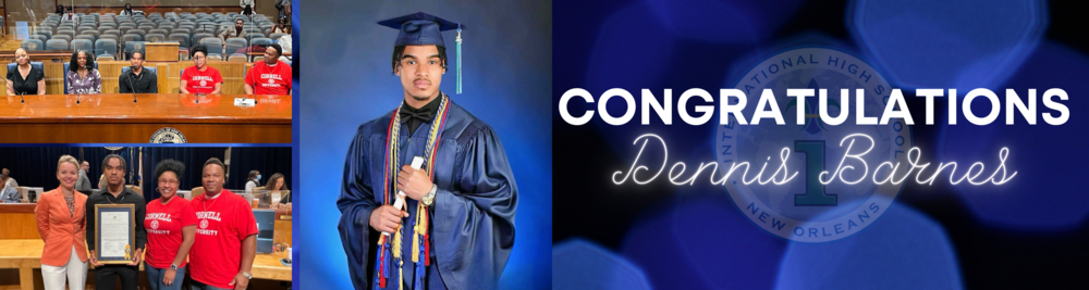 "congratulations dennis barnes" banner with dennis' senior photo and college acceptance